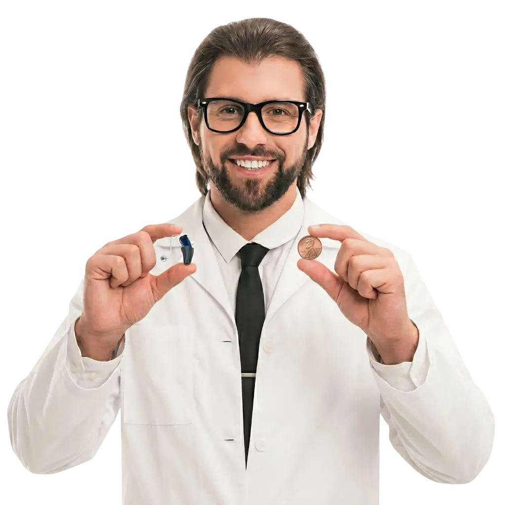 Comparing small medical hearing aid to a penny